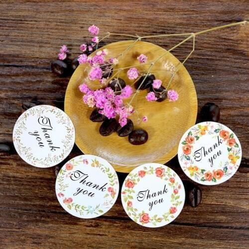 120pcs/lot Cute Flower Round Thank you Adhesive Kraft Seal Sticker for Baking Round Gift Label Stickers