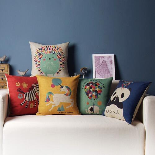 American style Cartoon Animal park Colorful Pillow Cover Home Decorative Pillows Linen Pillow Case Office Sofa Cushion Cover