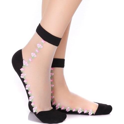 2019 new Lace transparent invisible cotton socks rose flower Short socks for lady