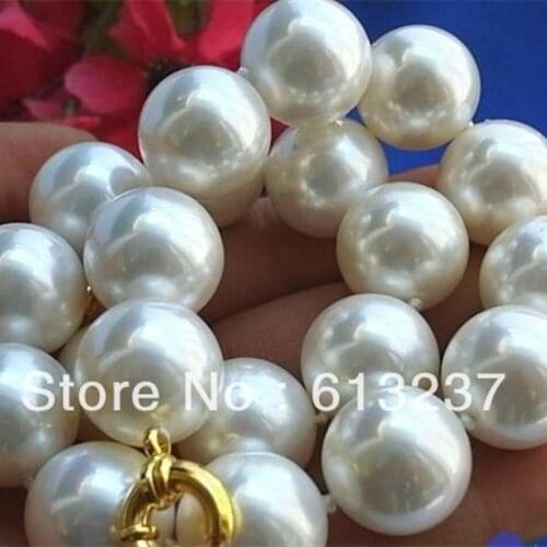 Charming white shell round simulated-pearl classical 14mm beads unique necklace for women chain jewelry making 18 inch MY2011