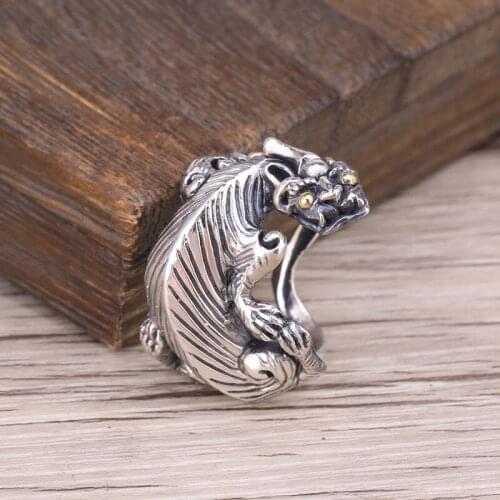 National Standard 925 Sterling Silver Thai Silver Individuality Beaulieu Single Mens Hip Hop Original Opening Ring