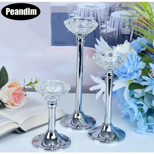 PEANDIM Crystal Acrylic Candle Holders Electronic Candles Candlestick Wedding Party Table Centerpieces Romantic Home Decoration