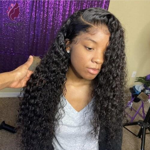 Right Part Curly 13x4 Lace Frontal Wig Brazilian Remy Hair Pre Plucked With Baby Hair T Part Lace Front Human Hair Wig For Women