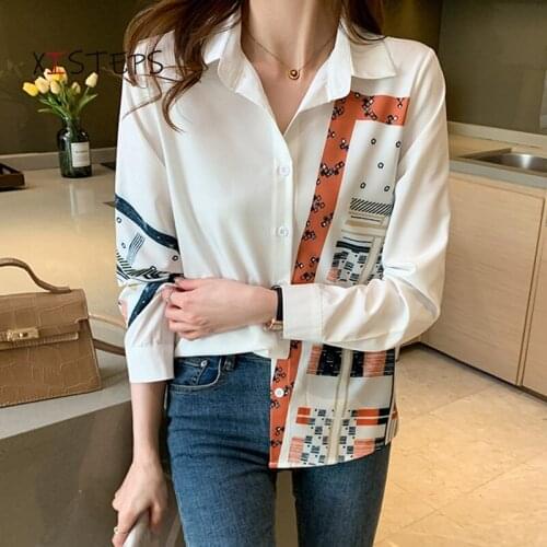 Printed Chiffon Shirts For Women 2021 Long Sleeve Button Up Ladies Office Work Wear Tops Female Blouses Autumn Female Clothings