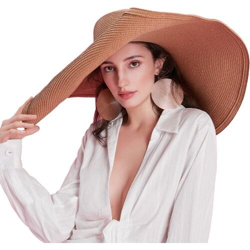 30cm Brim Large Sun Hats Women Oversized Straw Hat Anti UV Full-body Sunshade Beach Hat Vacation Easy Foldable Wholesale