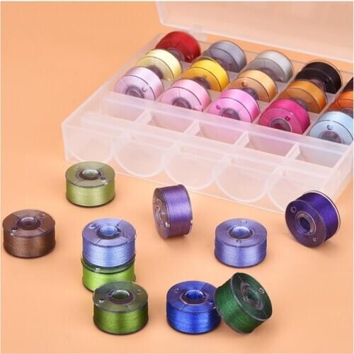 Bobbin Case Organizer with 25 Clear Sewing Machine Bobbins and Assorted Colors Sewing Thread for Brother/ Babylock/ Janome/ Kenm