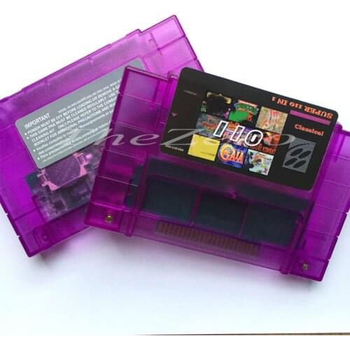 Super Save 110 in 1 for 16 bit NTSC Console Game Cartridge Tutles Wild Gaia Kombat Moktal Castlevania Purple transparent shell