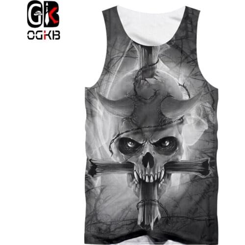 OGKB New Summer Tops Mens Cool Cross Skull Printed 3d Tank Top Singlets Man Hiphop Sleeveless Tee Shirt Undershirts Big Size