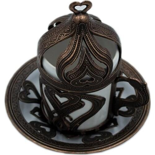 Turkish Arab Ottoman Single Traditional Motif Copper Metal Coffee Cup And Saucer Nostalgic Original Vernacular