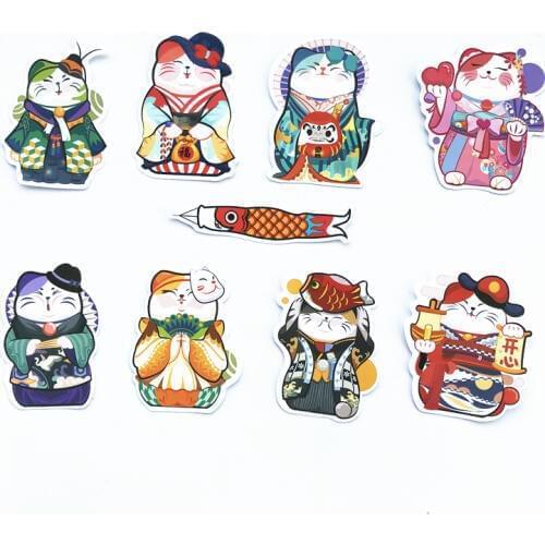 9pcs/Lot Japan 2021 Plutus Cat Stickers Stickers For Car Laptop Bicycle Backpack Home Decal DIY Waterproof PVC Toy Stickers
