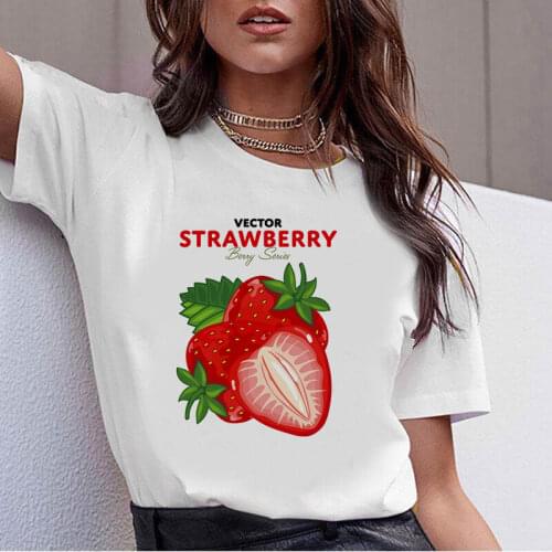 Womens T-shirt 90s Ulzzang Harajuku Graphic Funny Red apple Print Tees O Neck Casual Womens Top Clothings