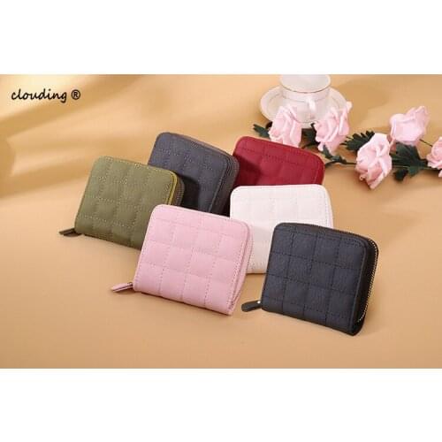 Women Short Wallets PU Leather Female Plaid Purses Nubuck Card Holder Wallet Fashion Woman Small Zipper Wallet With Coin Purse