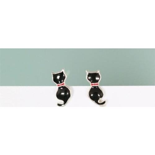 Season Gate 925 Sterling Silver Cute Animals Black Little Cats Fashion Earrings for Women Girls Jewelry Gift SE034