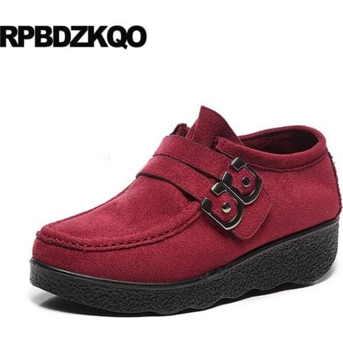 Elevator Creepers Women Cheap Shoes China Factory Direct Muffin Wedge Thick Sole Spring Autumn Suede Black Red Chinese Designer