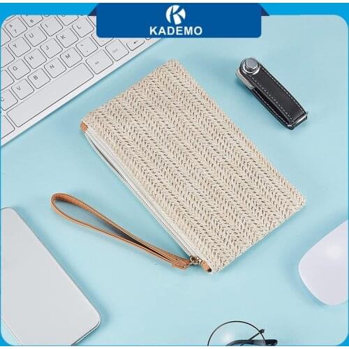 KADEMO Womens Straw Clutch Bag Bohemian Summer Beach Straw Purse Zipper Wristlet Wallets for Women Purse Support Dropshipping