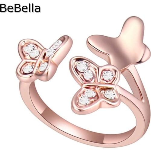 BeBella three butterflie crystal finger ring with Czech Crystals for women girls lover fashion original trendy love rings
