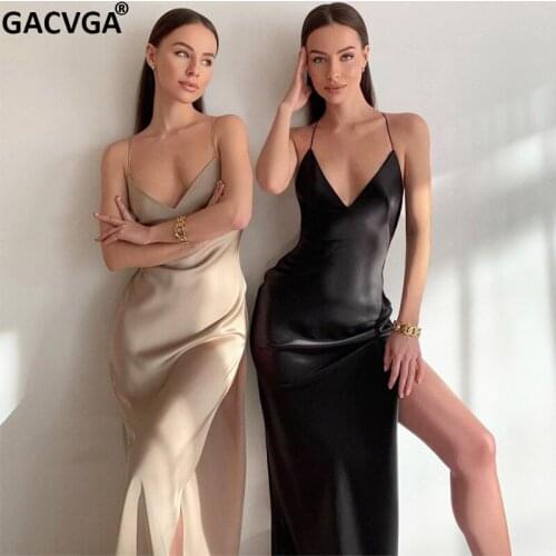 GACVGA Spaghetti Strap Summer Maxi Dresses For Women 2021 Backless Bandage Sexy Black Party Clubwear Vestidos De Mujer Casual