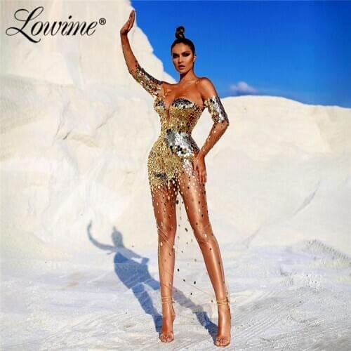 Gold Crystals Party Dresses 2021 Couture Ankle Length Arabic Dubai Evening Gowns African Prom Dresses Sheer Evening Wear Robes