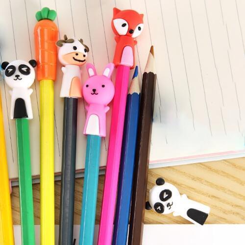 1 Set Cartoon Rubber Pencil Cap Cute Carrot Bunny Protective Pencil Cover For Kids Gift Pencil Caps Extender Stationery Supplies