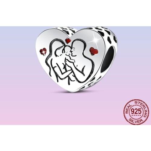 2021 New 925 Sterling Silver Heart Charms Family Love Beads Fit Pandora Bracelet Jewelry DIY For Anniversary & Mothers Day Gift
