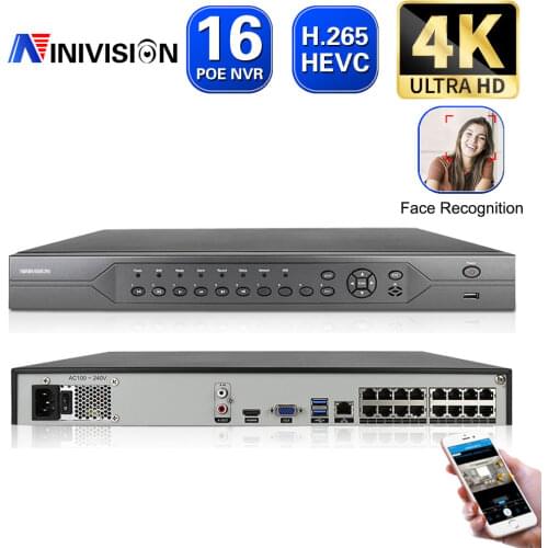 4K 16CH POE NVR ONVIF H.265+ Audio Out Surveillance Security Video Recorder for POE IP Camera 1080P/4MP/5MP/8MP