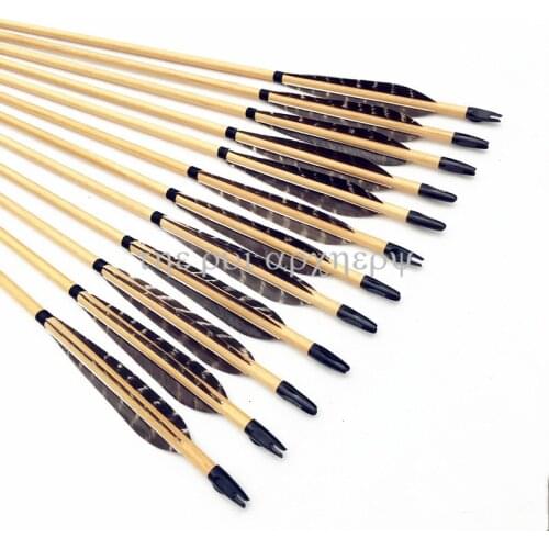 6/12/24Pcs wooden Arrows For Longbow Archery Hunting Natural Feather Fletched Wood Shaft Shooting