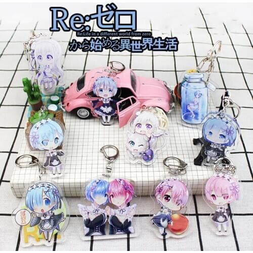 Anime RE:ZERO Acrylic Keychain Lovely Anime Girl Emilia Ram Rem Pendant Action Figure Toys Key Accessories KeyRing Model Toy DIY