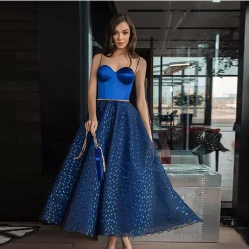 Royal Blue Satin Short Prom Dresses Spaghetti Straps A Line Sweetheart Ankle Length Homecoming Party Wear Evening Gowns