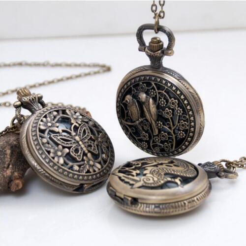 Butterfly Bird Phoenix Mix 3 style Hollow quartz woman and men Good quality steampunk Pocket watch necklace