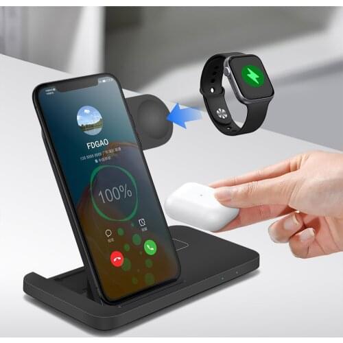 3 in 1 15W Fast Qi Wireless Charger For iPhone 12 11 XS XR X 8 Dock Station For Apple Watch 5 4 3 2 Airpods Pro Charging Stand