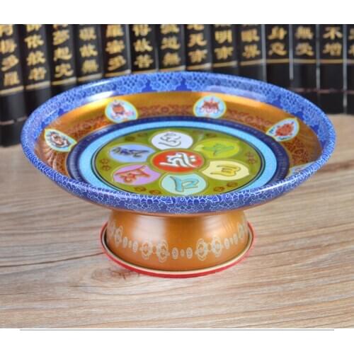 Auspicious alloy plate Buddha compote tributetemple fruit dish disc tray buddhist supplies bowl