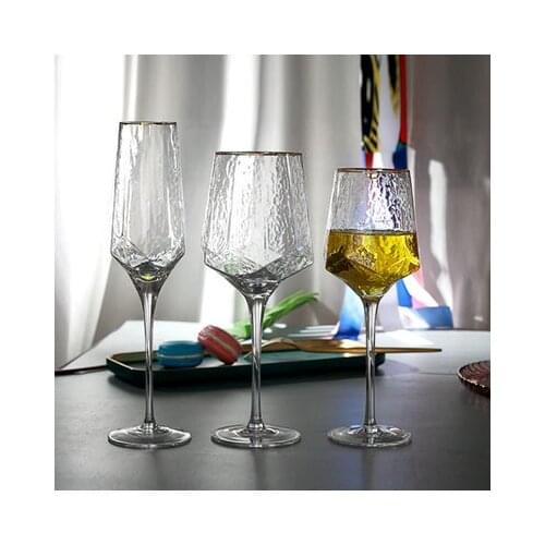 10pcs/lot Red wine glass hammer gold crystal glass champagne glass goblet European lead free home decoration diamond retro sui