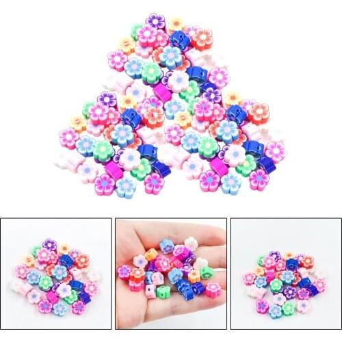100 Pieces Colorful Flower Beads 10mm Polymer Clay Beads for Bracelet DIY Necklace Chirld Girl Craft Accessories Bag Ornaments