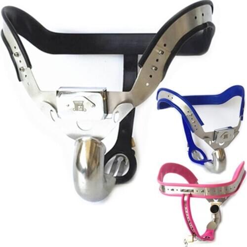 Black Blue Pink Stainless Mens Penis Bondage Chastity Belt Pants Cock Cage Male Chastity Device Lock Device Sex Toy for Men G14