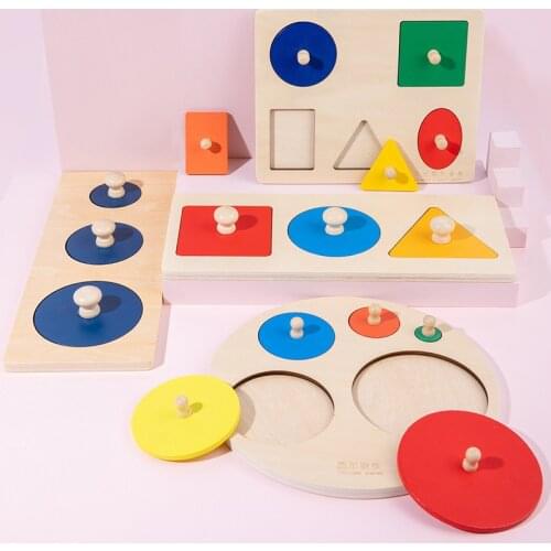 Kids Wooden Geometric Shape Puzzle Board Montessori Learning Color Size Sorting Developmental Educational Childrens Wooden Toys