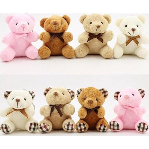 Kids Toys Stuffed Animals Fluffy Bow Tie Bear 8CM Teddy Bear Cute Plush Toys Bag Keychain Car Key Holder For Pendant Doll
