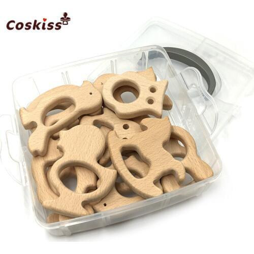 DIY Baby Teether Toys Set 15pcs Organic Natural Beech Wooden Toy Handmade Baby Wooden Animals Teether Make Baby Smart Ability