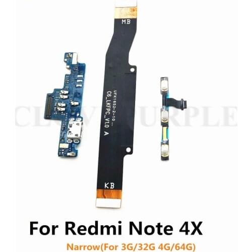 For Xiaomi Redmi Note 4X (Narrow 3G/4G) Power Volume & USB Charging Board & Motherboard MainBoard Connections Line Flex Cable
