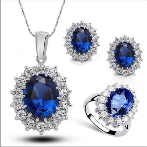 Kate princess crystal jewelry silver colour wedding jewelry sets for brides