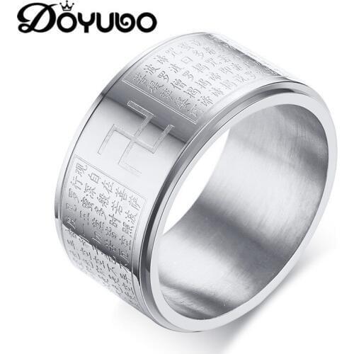 DOYUBO Classical Rotatable Stainless Steel Ring With Religious Totem Pattern For Men Silver / Gold Fashion Scripture Ring DA052