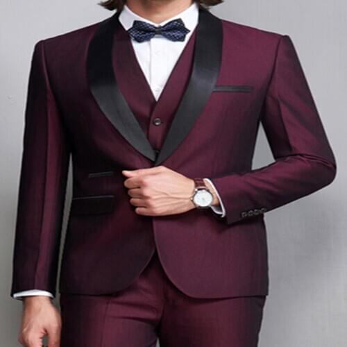 Burgundy Wedding Suits For Men Slim Fit Mens Business Casual V Neck Vest Costume Formal Terno Masculino Clothing