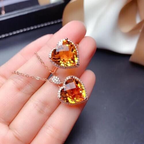 Best Gift Natural and Real Real natural citrine jewelry set Natural Real citrine 925 sterling silver 1 pendant, 1 ring