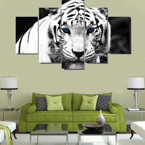 5 Pieces of Modern Black and White Beast Animal Decoration Painting Inkjet Canvas Painting Lion Tiger Art Wall Frameless Core