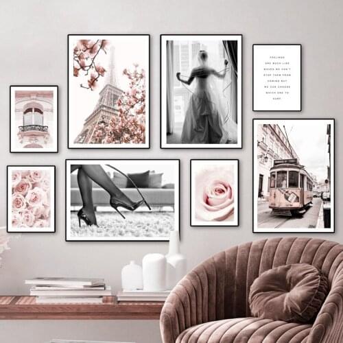 Wall Art Canvas Painting Tower Paris Rose Magnolia Flower Girl Car Nordic Posters And Prints Wall Pictures For Living Room Decor