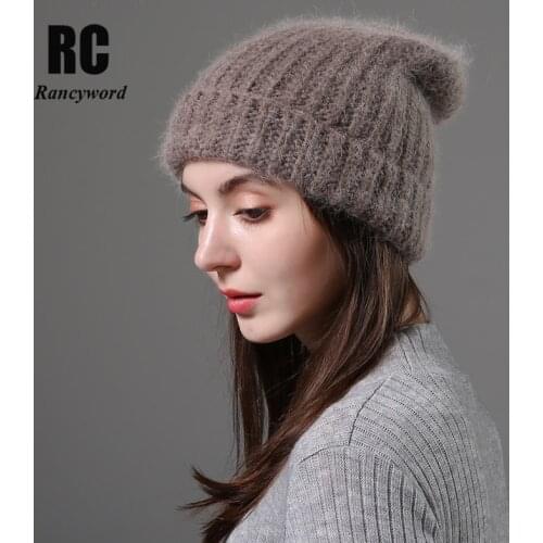 New simple Rabbit fur Beanie Hat for Women Winter Skullies Warm wool Cap Gorros Female Cap Women knitted Winter Hat