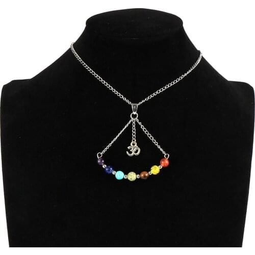Fashion Women 7 Chakra Necklace 15 Inch Natural Stone Beads Pendant Choker Necklaces Health Yoga Neck Chain Trendy Jewelry Gifts