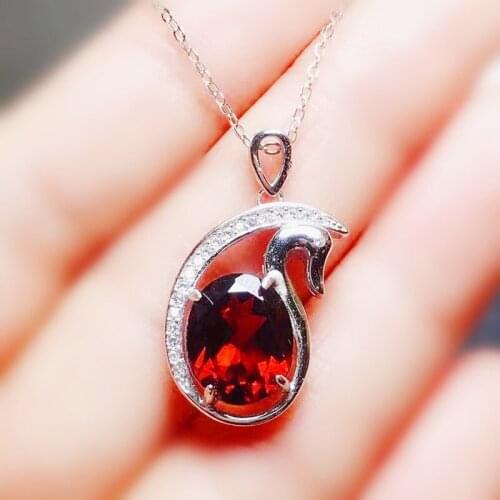 Natural real red garnet swan style necklace pendant Per jewelry 9*11mm 3.8ct gemstone 925 sterling silver Fine jewelry X216355