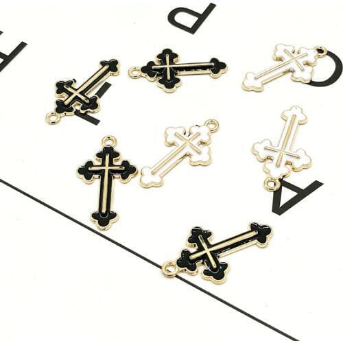 10 pcs Crosses Enamel Charms Bracelet Fit DIY Gold Tone Metal Pendant Drop Oil Jesus Charm For Earring Jewelry Accessories YZ149