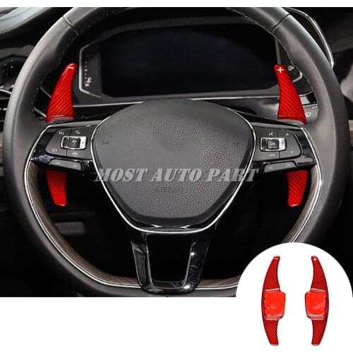 Real Carbon Fiber Steering Wheel Paddle Shift For Volkswagen Tiguan MK2 Passat Touareg Teramont Atlas CC Sharan Red/Black
