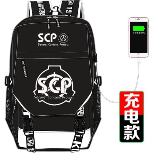 SCP Special Containment Procedures Foundation Cosplay Backpack School USB Charging Shoulder Bags Pencil Case Laptop Travel Gift